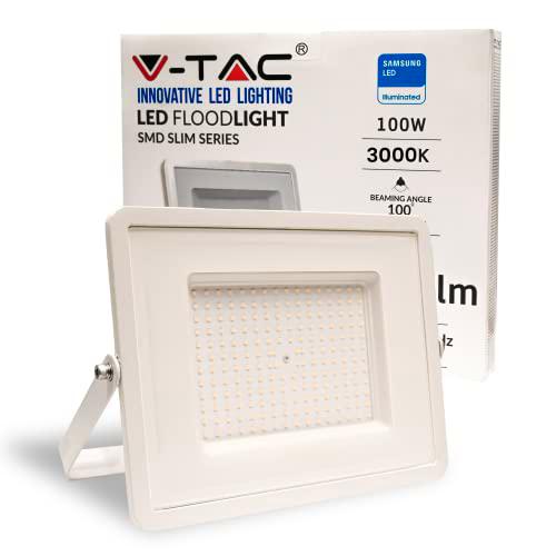V-TAC Foco LED de exterior blanco IP65 Chip Samsung 100 W Color de luz blanco cálido