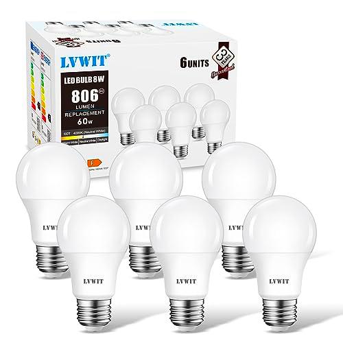 LVWIT Bombillas LED E27, 8W Equivalente a 60W, 4000K Luz Blanca Neutra