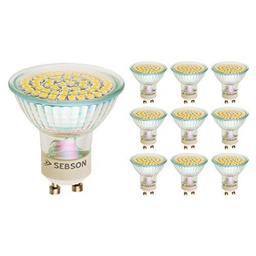 SEBSON® 10 x GU10 LED lampara 3.5W 300lm (Blanco cálido 2900K