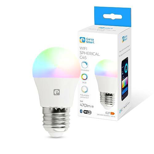 Garza Smarthome - Bombilla LED Inteligente Wifi Esférica G45 E27 5W (40W de Equivalencia) RGB+CCT