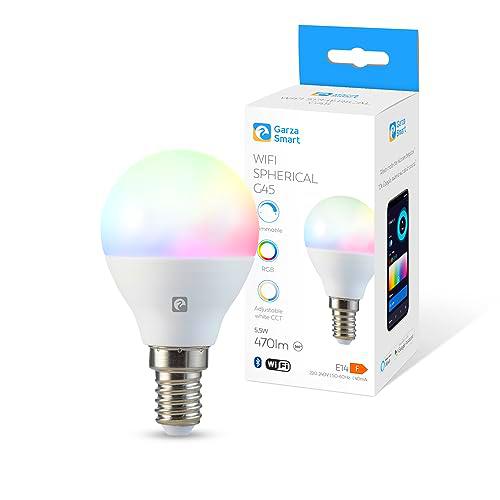 Garza Smarthome - Bombilla LED Inteligente Wifi Esférica G45 E14 5W (40W de Equivalencia) RGB+CCT