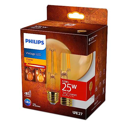 Philips Bombilla LED Vintage Ámbar Tipo Globo G95, Casquillo E27 3.1W
