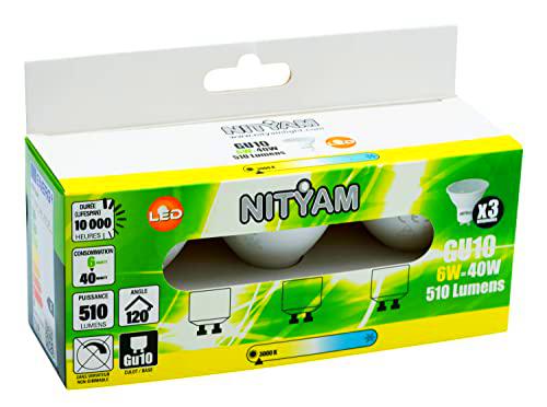 NITYAM Pack de 3 bombillas LED de 6 W, 510 lúmenes