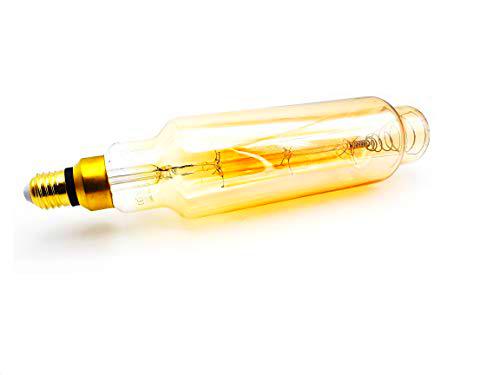 BOMBILLA LED GOLD MAXI TUBULAR 8W. Fabricada en cristal ámbar con filamento de Led