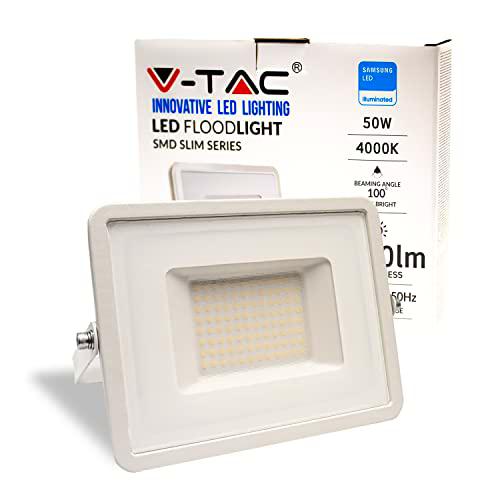 V-TAC Foco LED de exterior blanco IP65 Chip Samsung 50 W Color de luz blanca natural