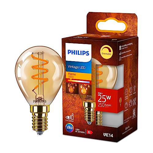Philips Bombilla LED Vintage Ámbar esférica, Casquillo E14 3W