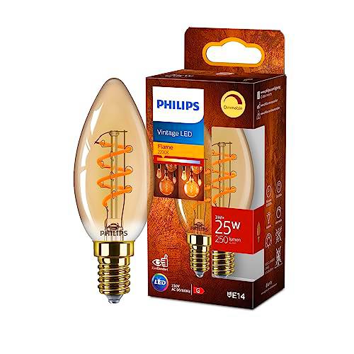 Philips Bombilla LED Vintage Ámbar Tipo vela, Casquillo E14 3W