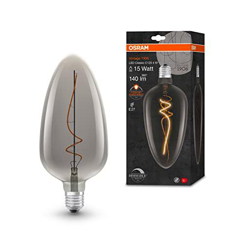 OSRAM Lámpara LED Vintage 1906 ahumada, 4W, 140lm, diseño ligeramente ovalado con 125 mm de diámetro y casquillo E27