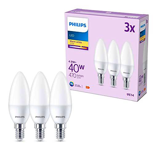 Philips - Bombilla LED tipo vela, 4.9W (Eq. 40W) 470 lúmenes