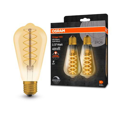 Osram lampada LED vintage 1906 Edison, 4,8 W, 420 lm,colore della luce bianco caldo,dim,CRI 80,E27,luce istantanea al 100%