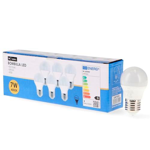 M Ledme - Pack 6, Bombilla Led E27 G45 7W, Luz neutra (4000k)
