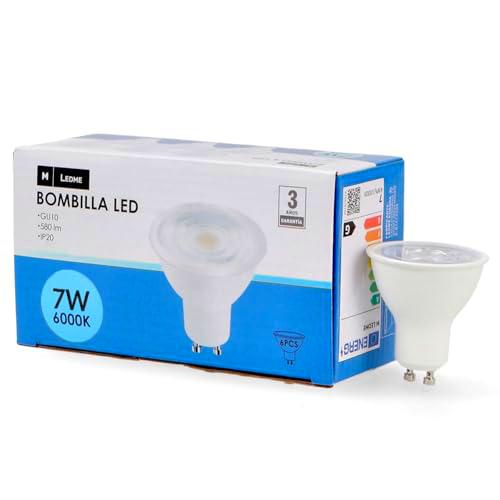 M Ledme - Pack 6, Bombilla Led Gu10 Smd Plus 7W, Luz fría (6000k)