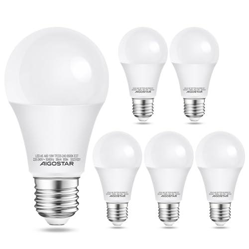 Aigostar - Bombilla LED E27, 10W, Luz blanca fría 6400K Ángulo 280º,no regulable 5 unidades