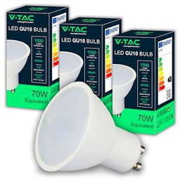 V-TAC 3x Bombillas LED GU10 - Alta Luminosidad 10W (Equivalente a 70W)