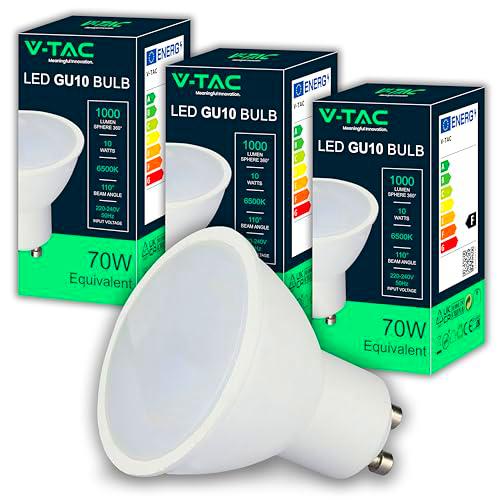 V-TAC 3x Bombillas LED GU10 - Alta Luminosidad 10W (Equivalente a 70W)