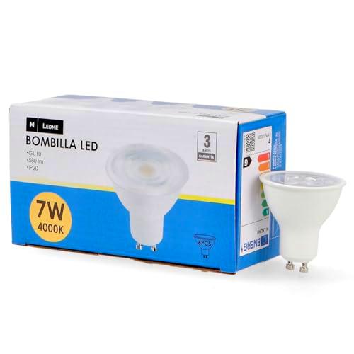 M Ledme - Pack 6, Bombilla Led Gu10 Smd Plus 7W, Luz neutra (4000k)