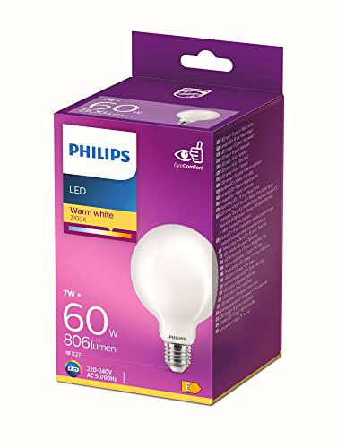 Philips - Bombilla LED Cristal, 60W, E27, Globo G93