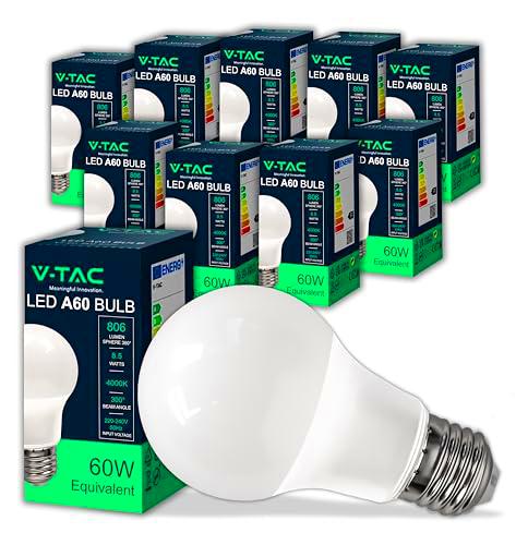V-TAC 10x Bombillas LED E27 A60 - [Máxima Eficiencia]