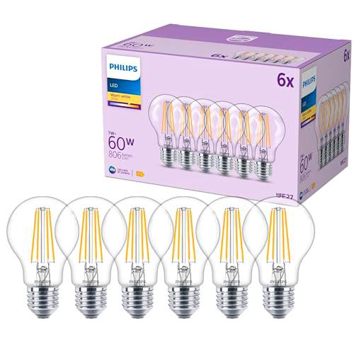 Bombilla LED Philips Classic A60, 60 W, incolora, casquillo E27