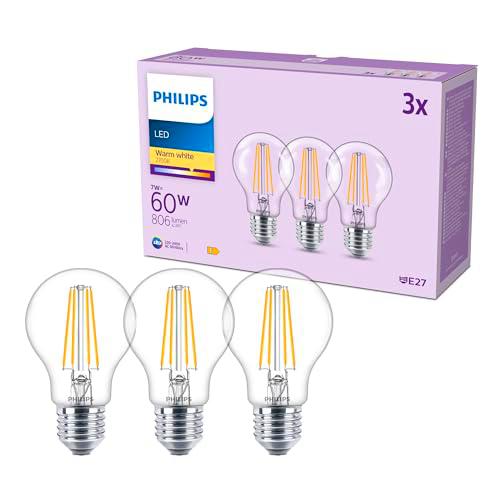 Bombilla LED Philips Classic A60, 60 W, incolora, casquillo E27