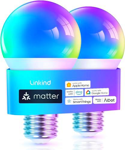 Linkind Matter Smart RGBTW Bombilla, E27 Bombilla Alexa