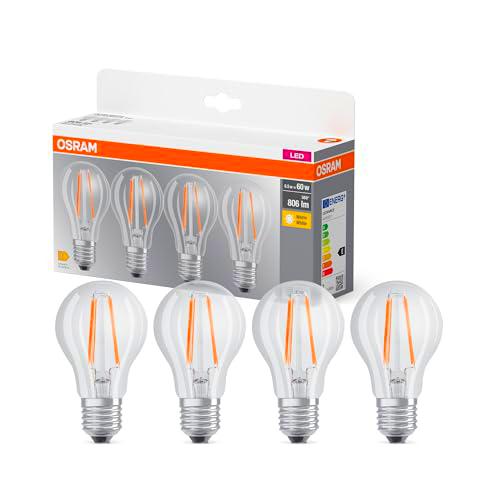 Osram LED BASE A60, paquete de 4 bombillas, reemplaza bombillas incandescentes tradicionales de 60W