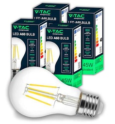 V-TAC 4x Bombilla LED Filamento E27 - [Alta Eficiencia 6W]