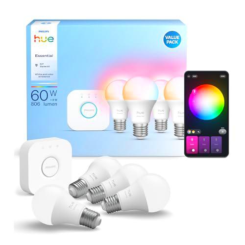 Philips Hue Essentials Kit Inicio: Hue Bridge + 4 bombillas led inteligentes E27