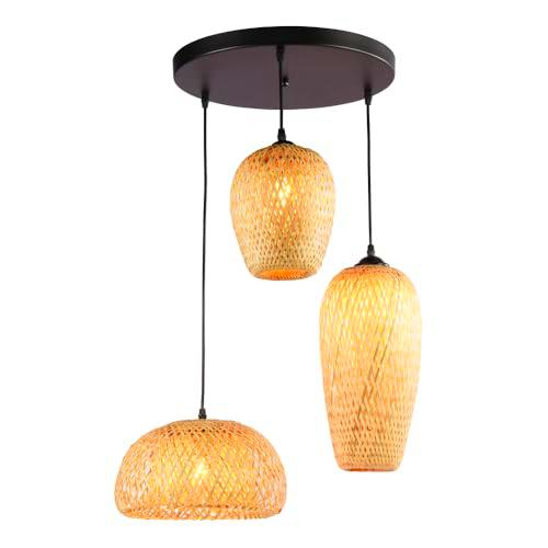 BARCELONA LED- Lámpara colgante de mimbre &quot;Trisa&quot;-Lámpara de techo triple, 3xE27