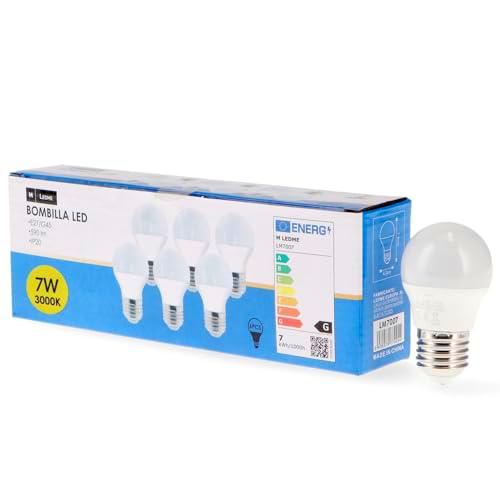 M Ledme - Pack 6, Bombilla Led E27 G45 7W, Luz cálida (3000k)