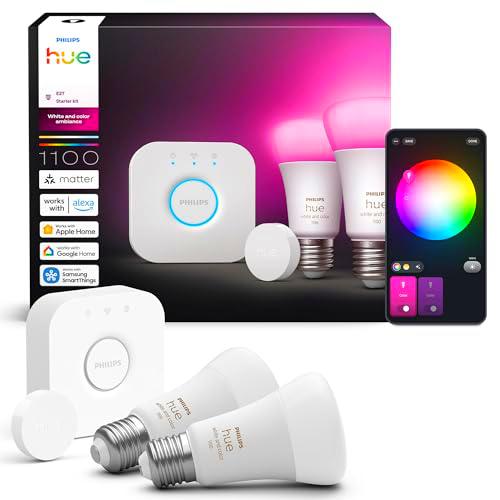 Philips Hue Kit Inicio Pro: Bridge, Smart button, 3 bombillas led inteligentes E27