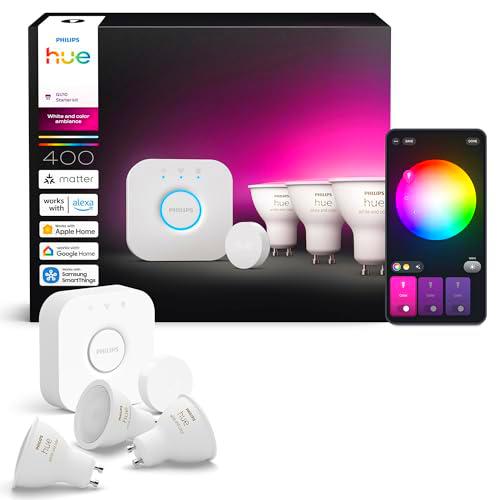 Philips Hue Kit Inicio Pro: Bridge, Smart button, 3 bombillas led inteligentes GU10
