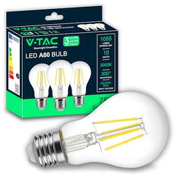 V-TAC 3x Bombillas LED Filamento A60 E27-10W (Equivalente a 75W)
