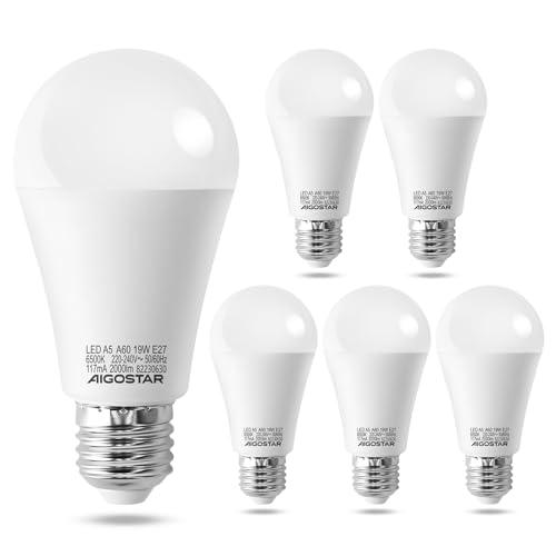 Aigostar Bombilla LED E27 19W, Luz Blanca Fría 6500K,2000lúmenes
