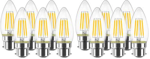 LVWIT Bombillas Vela de Filamento LED B22, 6W Equivalente a 60W