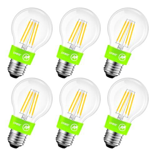 LVWIT Bombillas LED E27 Luz cálida 2700K,Bombilla LED de Filamento A60 Estilo Vintage,3,8W Equivalente a 60W,806 LM,Bombillas de filamento Clase A Ultraeficientes,Ahorro Energético,No Regulable,6U