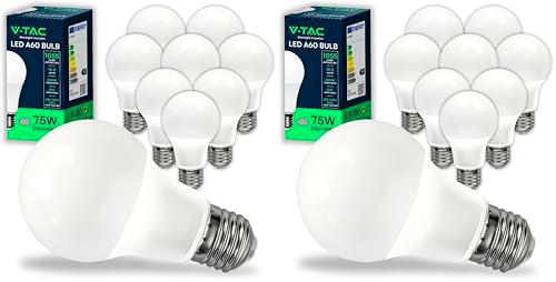 V-TAC 10x Bombillas LED E27, Edison - A60 10,5W (Equivalente a 75W)