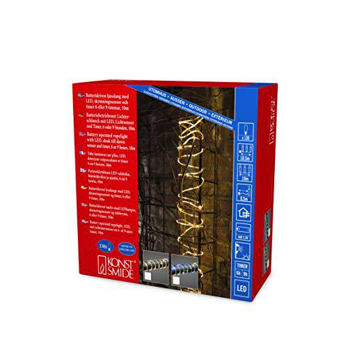 Konstsmide 3773 - 100 LED Mini Manguera de luz, 5 m/para exterior (IP44)/Sensor de luz y temporizador de 6/9 horas/65 diodos blancos