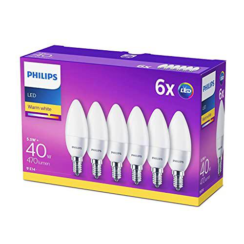Philips LED E14 - Bombillas Vela, 5.5 W Equivalentes a 40 W en Incandescencia