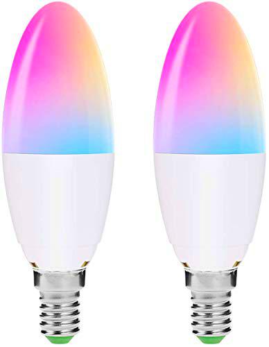 Softeam Smartronica Smart Lamp Candle Bulb Bombilla LED E14 Multicolor RGB + Blanco Potencia 5W Funciona con Alexa y Google Home 2 Unidades