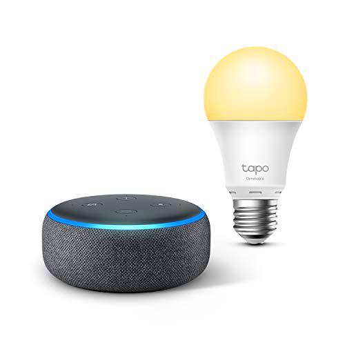 Echo Dot (3.ª generación), Tela de color antracita + TP-Link Tapo Bombilla Inteligente (E27)