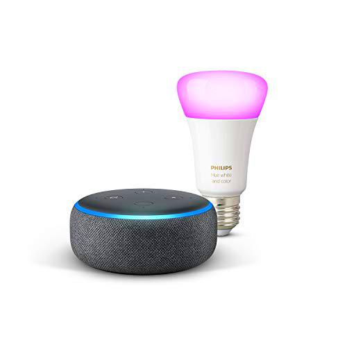 Echo Dot (3.ª generación), tela de color antracita + Bombilla inteligente LED Philips Hue White &amp; Color