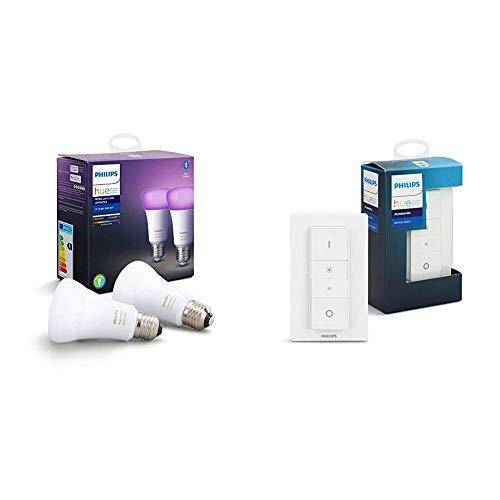 Philips Hue White and Color Ambiance Pack de 2 bombillas LED inteligentes E27 y mando