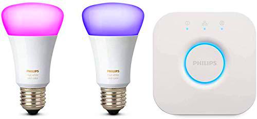 Philips Hue Kit 2 Bombillas Inteligentes LED E27, 9.5 W y Puente