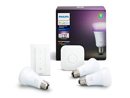 Philips Hue White and Color Ambiance - Set de 3 bombillas LED E27 con puente e interruptor