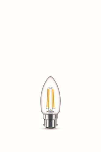 Philips - Bombilla de filamento blanco cálido luz LED Classic, B22, 4 W