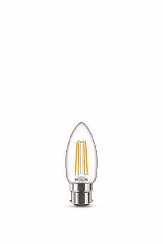 Philips - Bombilla de filamento blanco cálido luz LED Classic, B22, 4 W